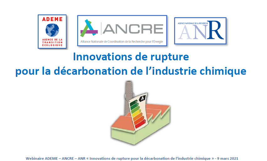 Webinaire ADEME – ANCRE – ANR : Innovations de rupture pour la décarbonation de l’industrie chimique